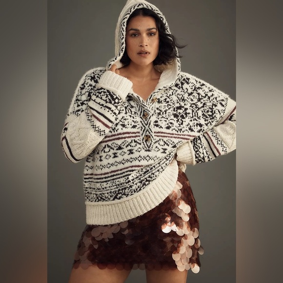 NWT! Anthropologie Ivory and Black Pilcro Relaxed Hooded Sweater - Size XS 🍟 - Picture 11 of 16